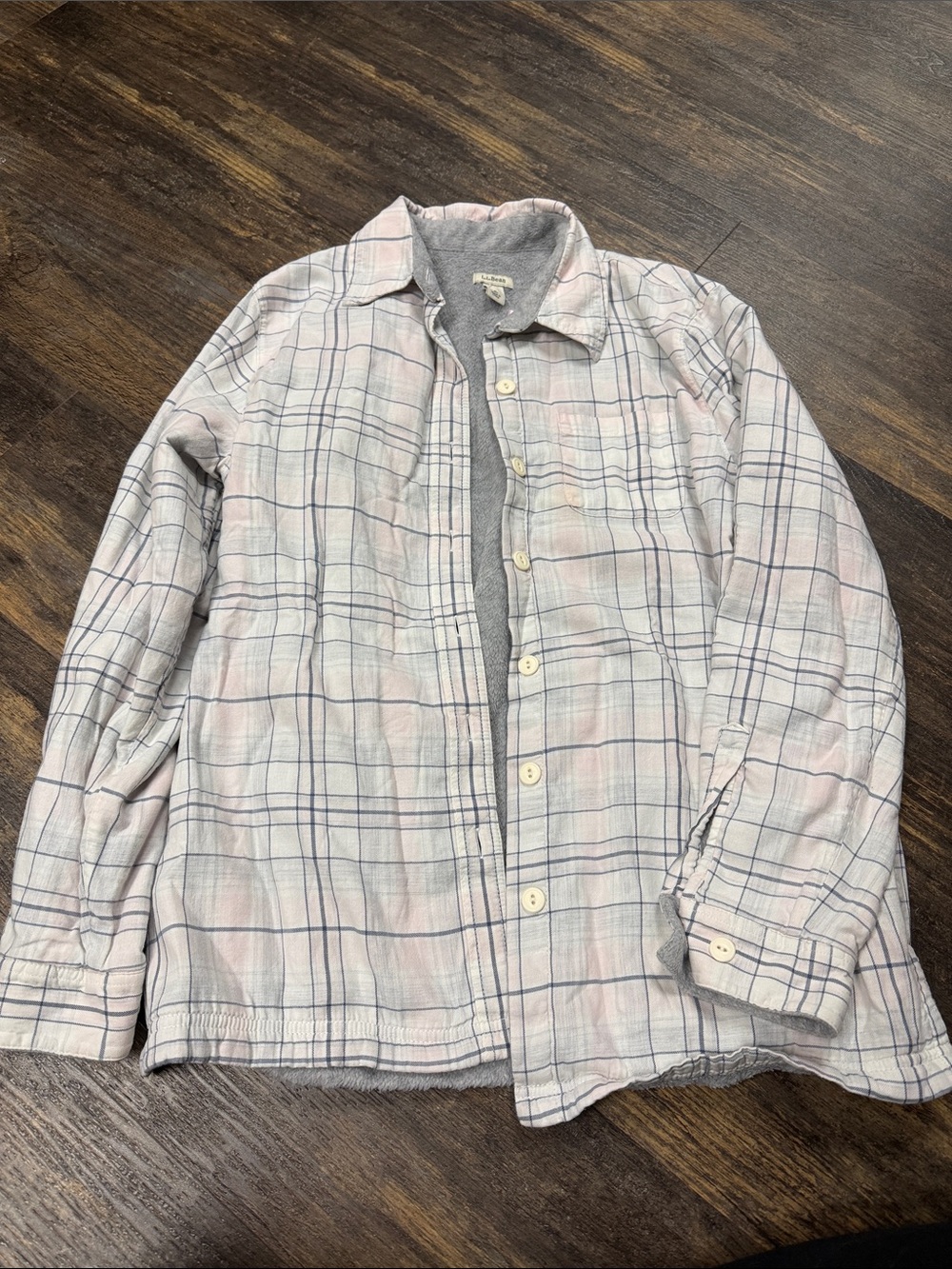 L.L. Bean Light Pink and Blue Plaid Lightweight Shirt Jacket